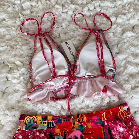 NWT Women High Waisted Swimsuit Ruffle V Neck Bikini Two Pieces Swimwear SIZE L - Picture 13 of 17